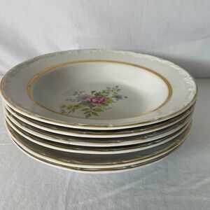 SC Floral‎ Soup Bowls Set of 6 Gold Trimmed Rose Flower Design